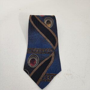Vintage Palatina Mens Tie With Geometric Design Blue Gold
